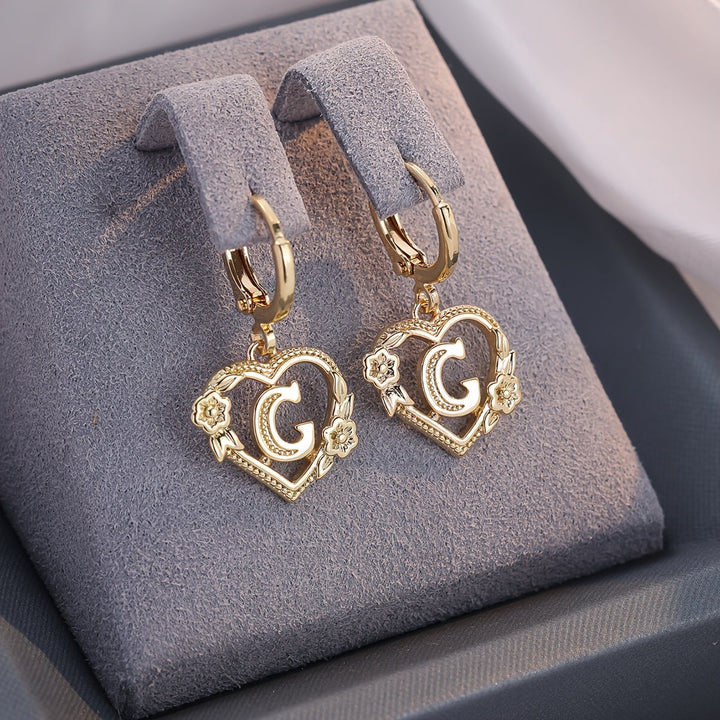 Stornfield | Dainty Initial Letter Heart Hoop Earrings