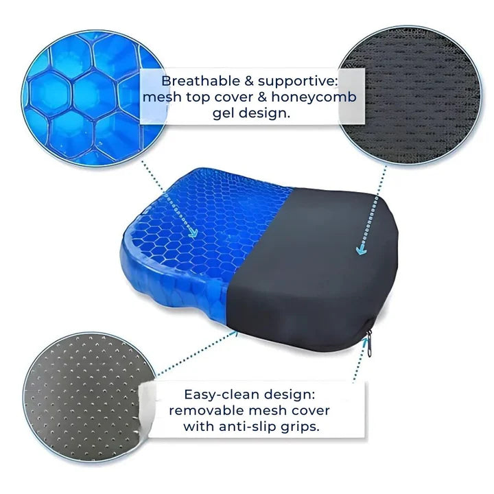 DrukVrij Orthopedic Gel Seat Cushion – Breathable Honeycomb Design for Coccyx and Back Pain Relief | Stornfield