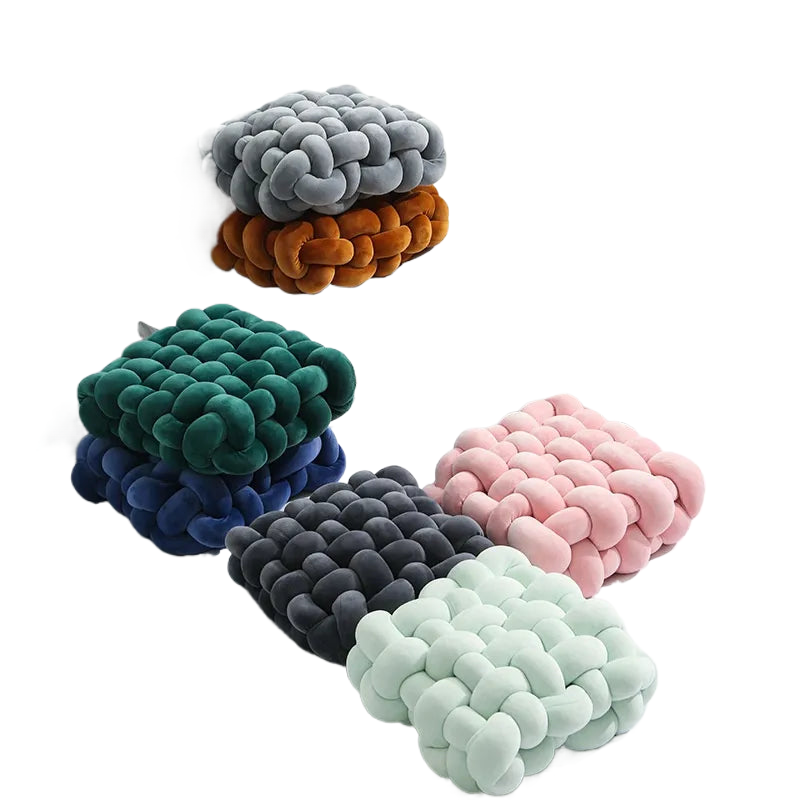Stornfield | Coussin en peluche doux en forme de nœud pour salon, coussin de canapé, couleur unie, carré, coussin de jeté à main, coussin de siège tissé carré