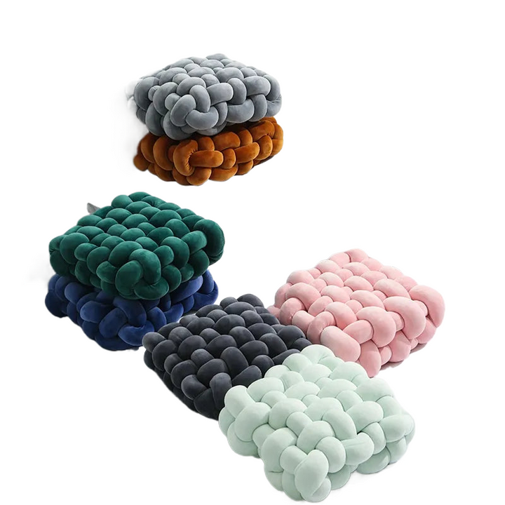 Stornfield | Coussin en peluche doux en forme de nœud pour salon, coussin de canapé, couleur unie, carré, coussin de jeté à main, coussin de siège tissé carré