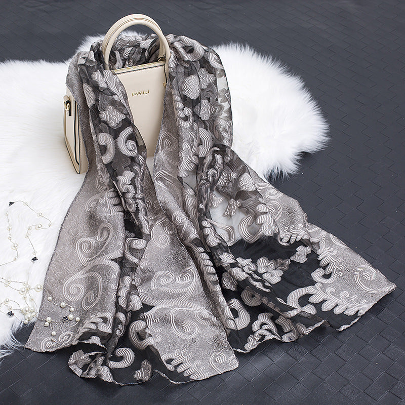 Stornfield | Silk scarf with cut flowers hollow motif
