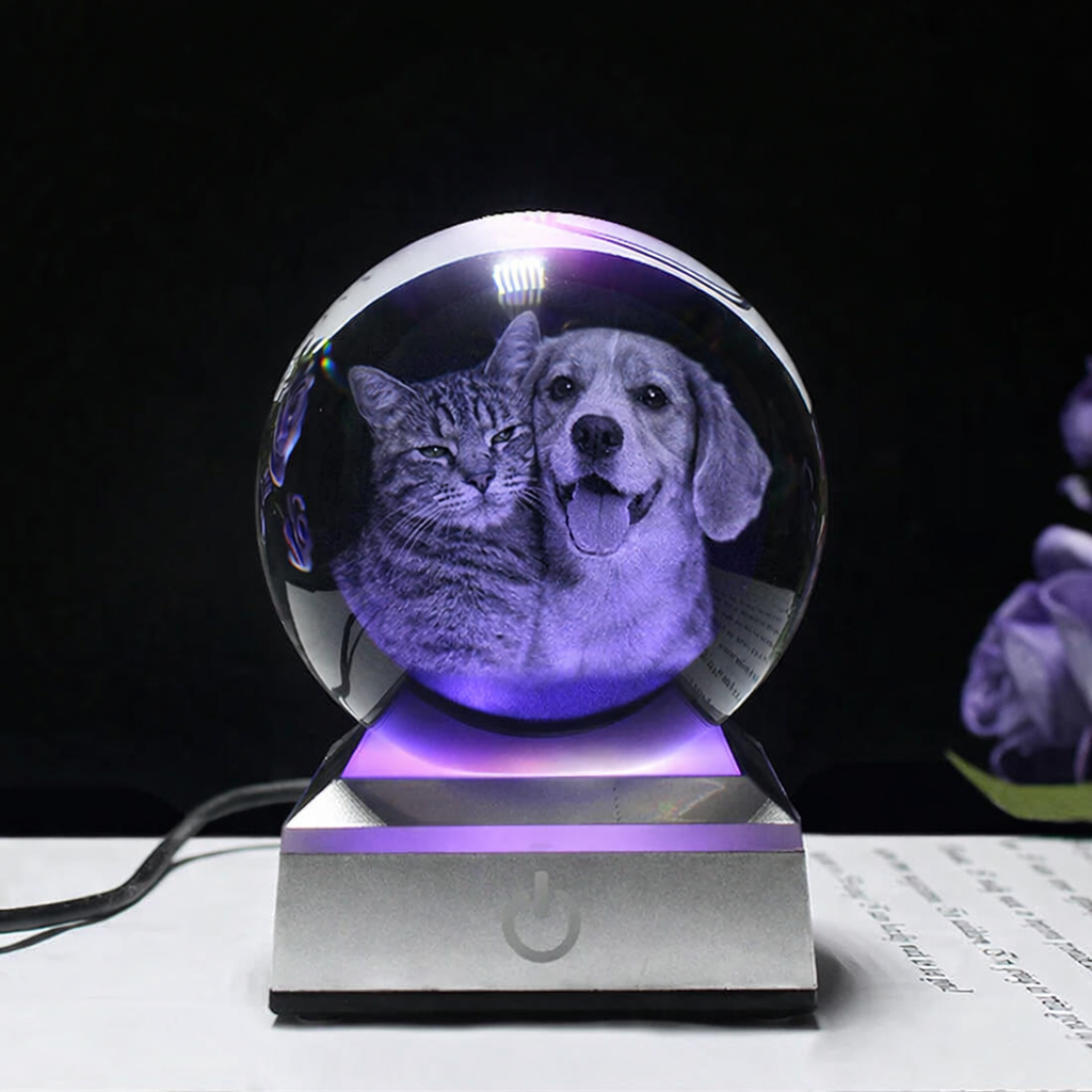Personalized crystal ball with pet photo & LED base Stornfield