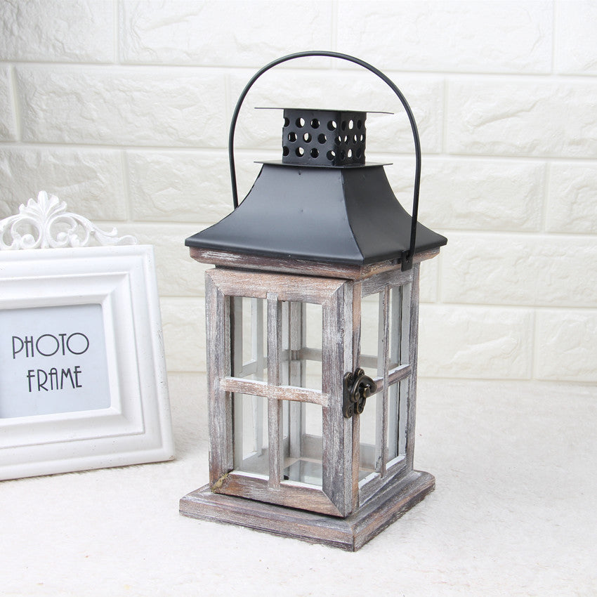 Antique-Style Glass Pane Window Lantern with Distressed Wood Frame and Vented Metal Roof Stornfield
