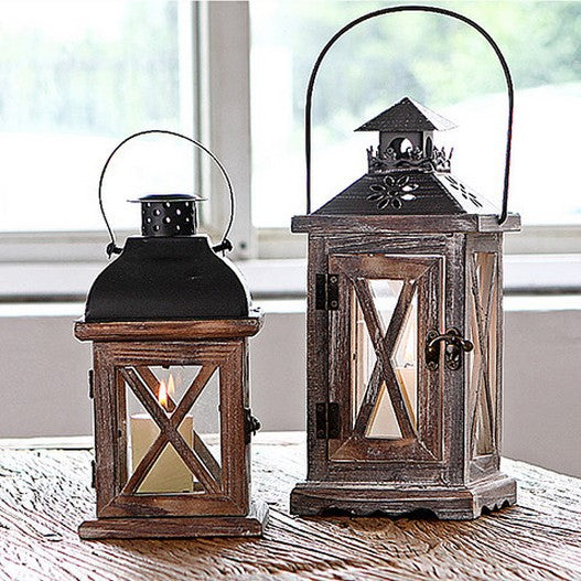 Antique-Style Glass Pane Window Lantern with Distressed Wood Frame and Vented Metal Roof Stornfield