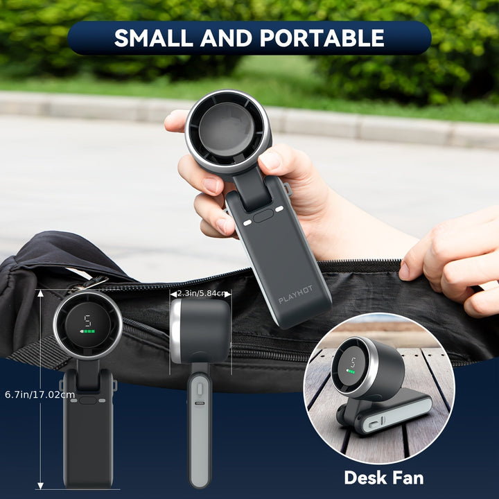 12 Hour Turbo Handheld Fan with LED Light - 5 Speed Battery Operated Cooling Fan, 3 in 1 Air Turbo Technology - Compact Design for Outdoor, Travel and Daily Use | Stornfield