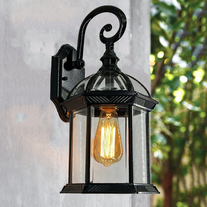 Traditional European Waterproof Aluminum Glass Hexagonal Prism 1-Light Wall Sconce Lamp For Garden | Stornfield