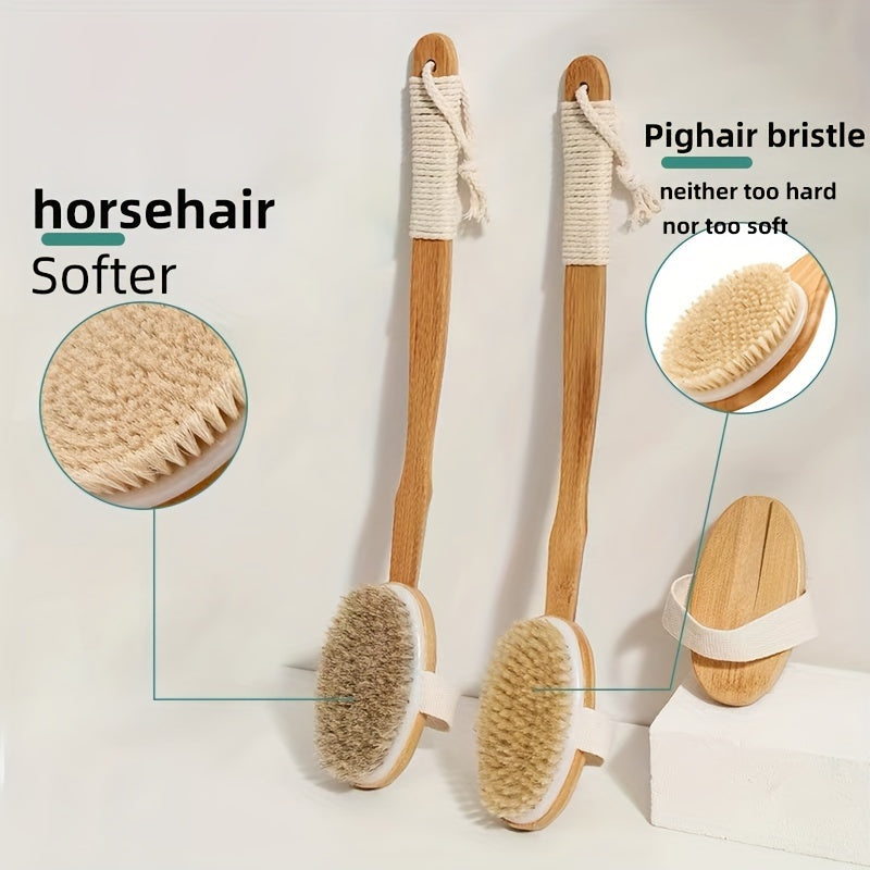 Back Wild Boar Bristle Cleaning Sponge for the Shower - Long Wooden Handle Bath Sponge Brush, soft natural bristles for back cleaning Stornfield