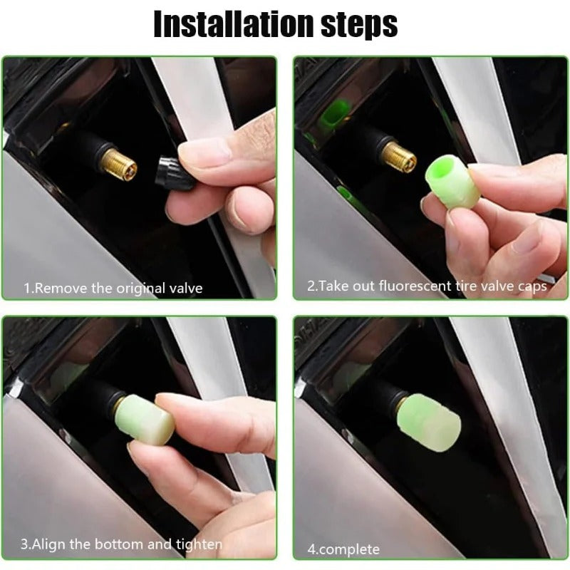 20-Pack Neon Green Glow Tire Valve Caps – No Battery Needed, Universal Fit Stornfield