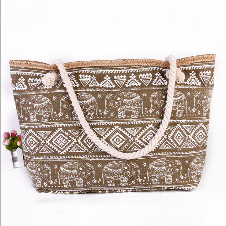 Spacious shopping bag in ethnic elephant design Stornfield