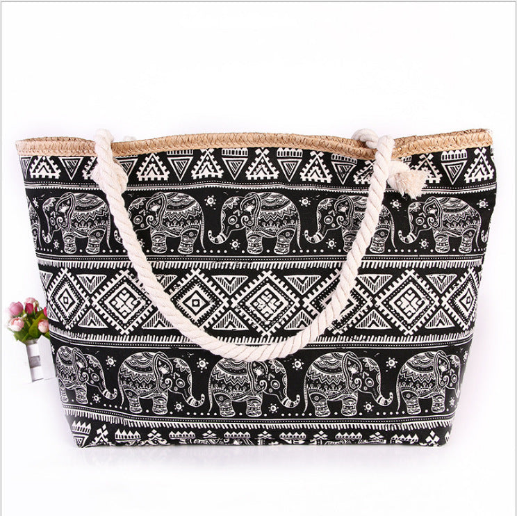Spacious shopping bag in ethnic elephant design Stornfield