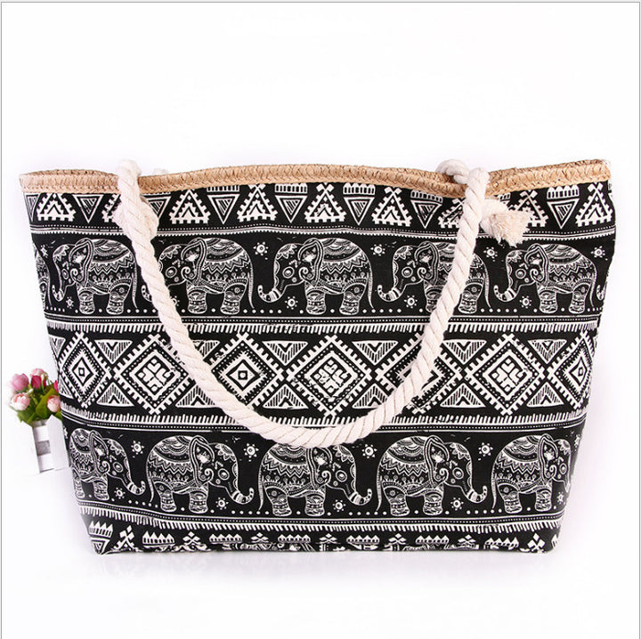 Spacious shopping bag in ethnic elephant design Stornfield