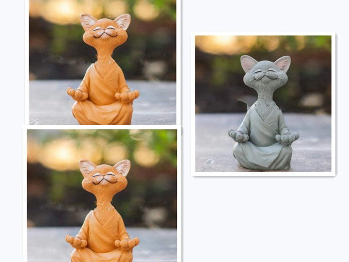Stornfield | Playful Black Buddha Cat Figurine Collectible Meditation Yoga Happy Cat Home Decor Garden Decoration Garden Ornament