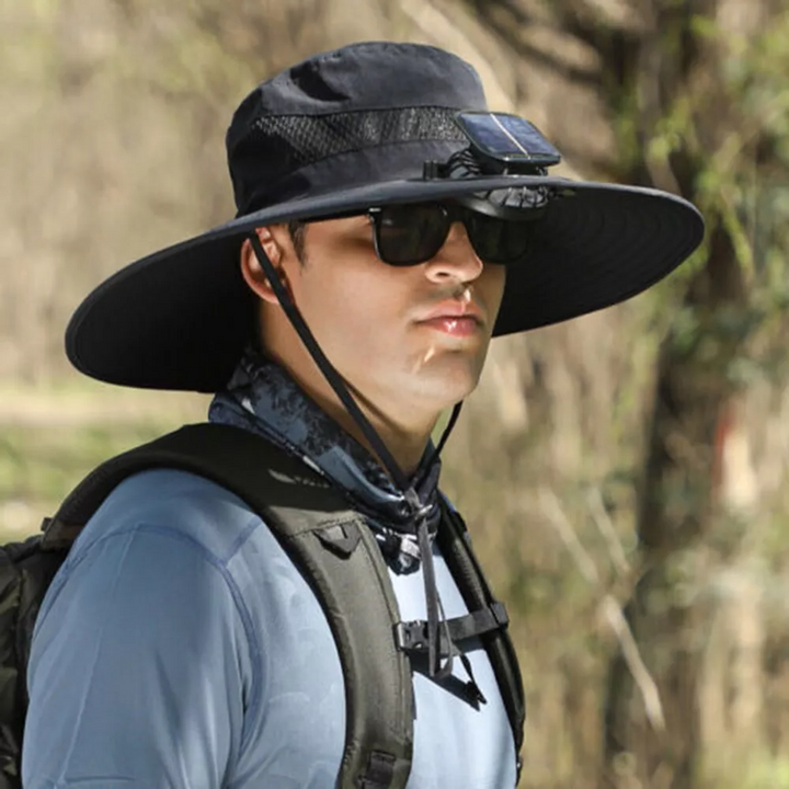 Wide Brim Solar Fan Outdoor Bucket Hat Solar & USB Charging | Stornfield