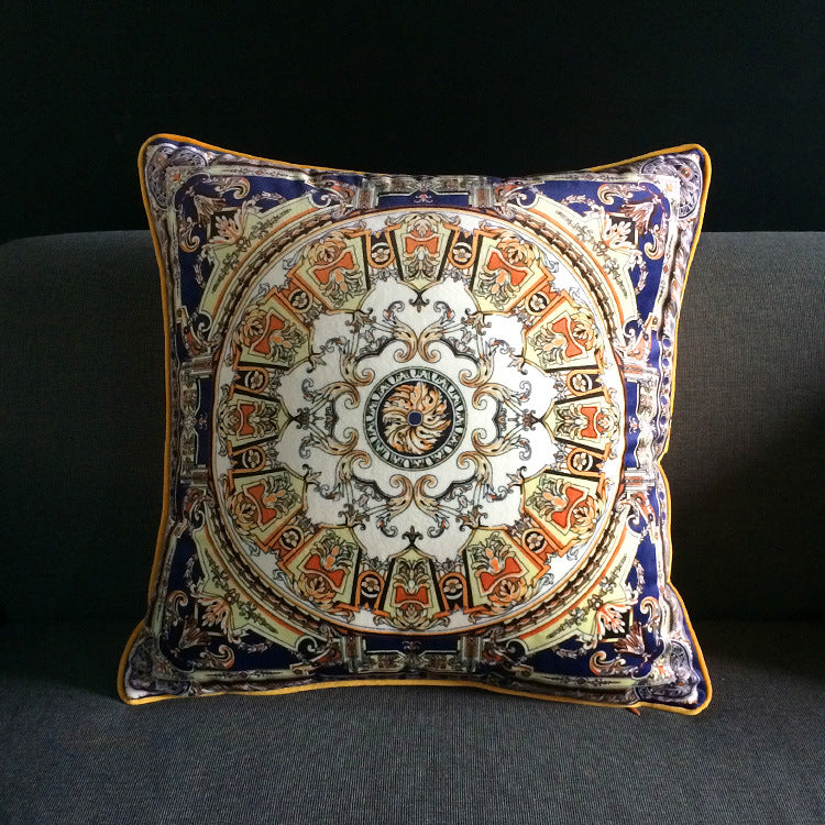 Vintage Equestrian Square Throw Pillow Cover with Piped Velvet Trim and Hidden Zipper