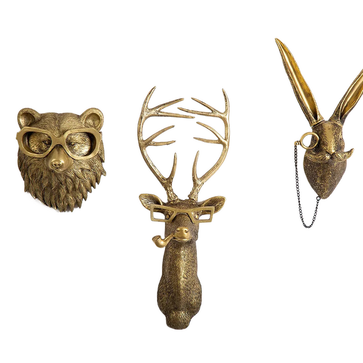 Stornfield | Antique Bronze Resin Animal Pendant Golden Deer Head Wall Storage Hooks Wall Accessories Decorative Figurines