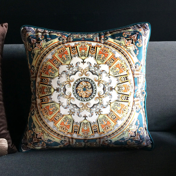 Vintage Equestrian Square Throw Pillow Cover with Piped Velvet Trim and Hidden Zipper