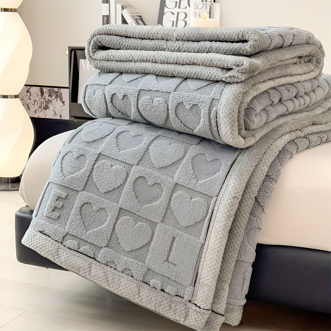CoralDream Blanket - Warm Fleece Winter Blanket with Double-Sided Heart and Letter Design | Stornfield