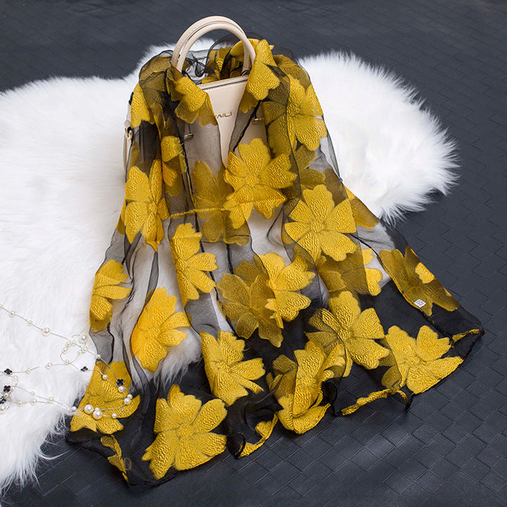 Stornfield | Silk scarf with cut flowers hollow motif