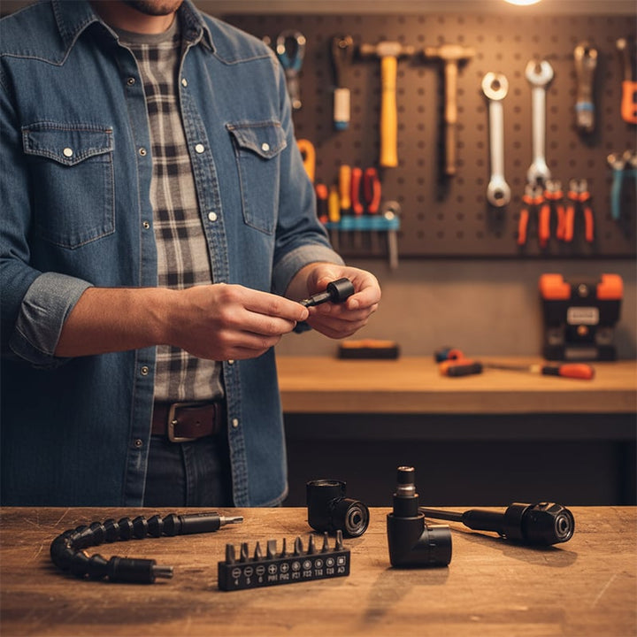 Drill machine angle attachment with accessory set | Stornfield