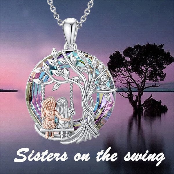 Stornfield | Tree of Life Sister on the Swing Cry-stal Pendant Necklace