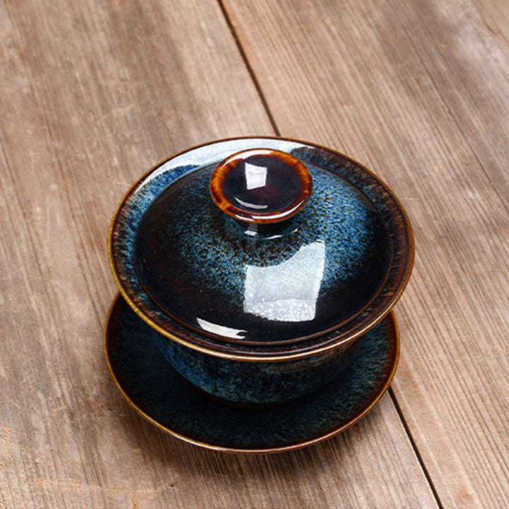 Stornfield | Vintage Sancai Ceramic Teacup with Lid and Saucer