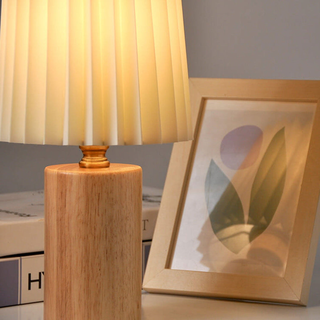Stornfield | Vintage Korean Solid Wood Pleated Column Table Lamp with 1 Light