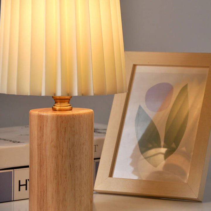 Stornfield | Vintage Korean Solid Wood Pleated Column Table Lamp with 1 Light