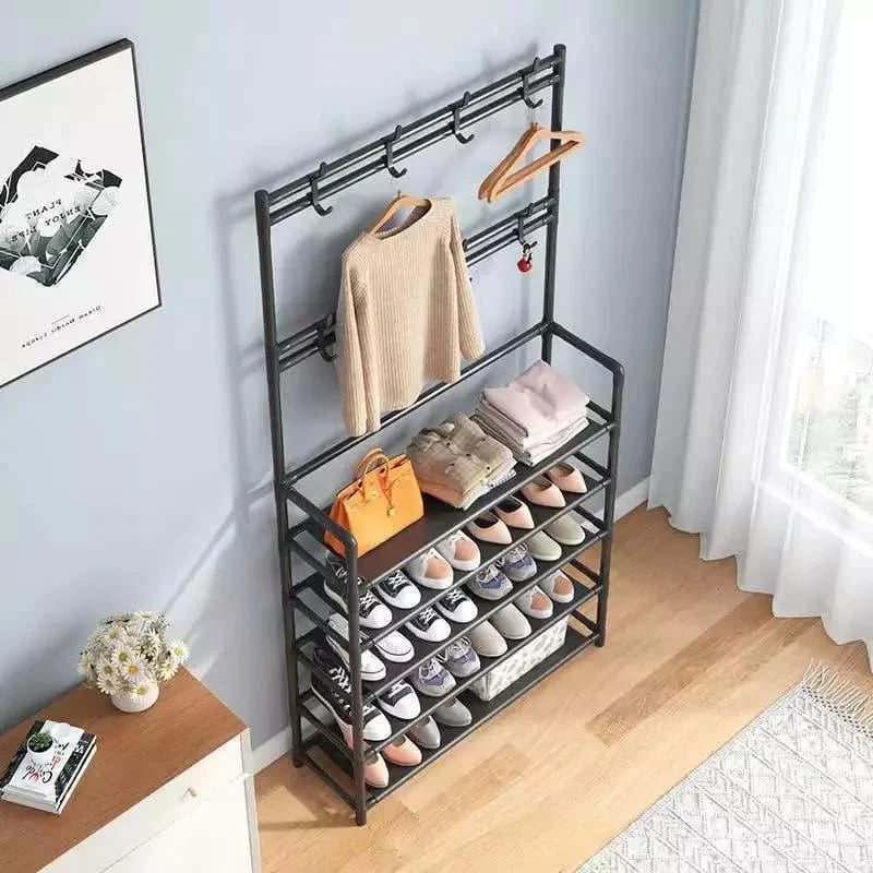 Stornfield 5-Layer Multifunction Shoe Rack with Clothes Rail