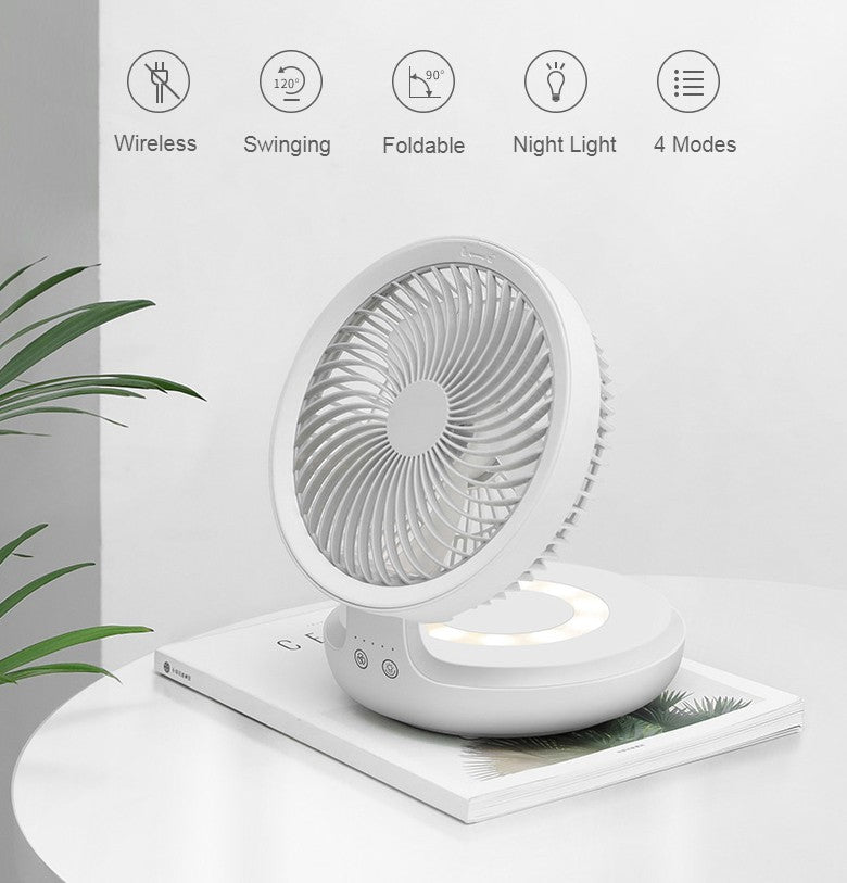 Rechargeable Foldable Desktop Fan, with Four Modes, Night Light and Adjustable Angle, for Study, Sleep, Work and Outdoors | Stornfield