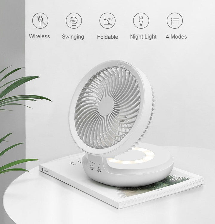Rechargeable Foldable Desktop Fan, with Four Modes, Night Light and Adjustable Angle, for Study, Sleep, Work and Outdoors | Stornfield