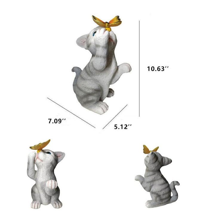 Stornfield | SolarPurr Lumière de Jardin | Figurine de Chat LED avec Papillon | Énergie Solaire | Résistant aux Intempéries | Décoration Extérieure