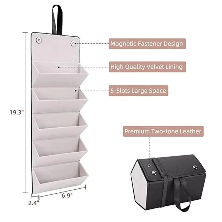 5-Slot Travel Foldable Sunglasses Organizer - Leather Hanging Eyeglasses Case Stornfield