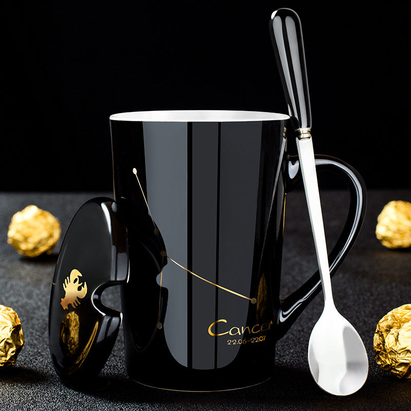 12 Constellations Black Ceramic Mug with Lid Spoon | Stornfield