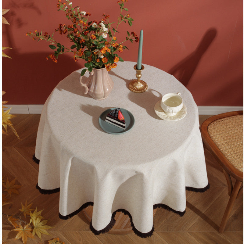 Stornfield | Minimalist Linen Tablecloth with Fringes Natural Style