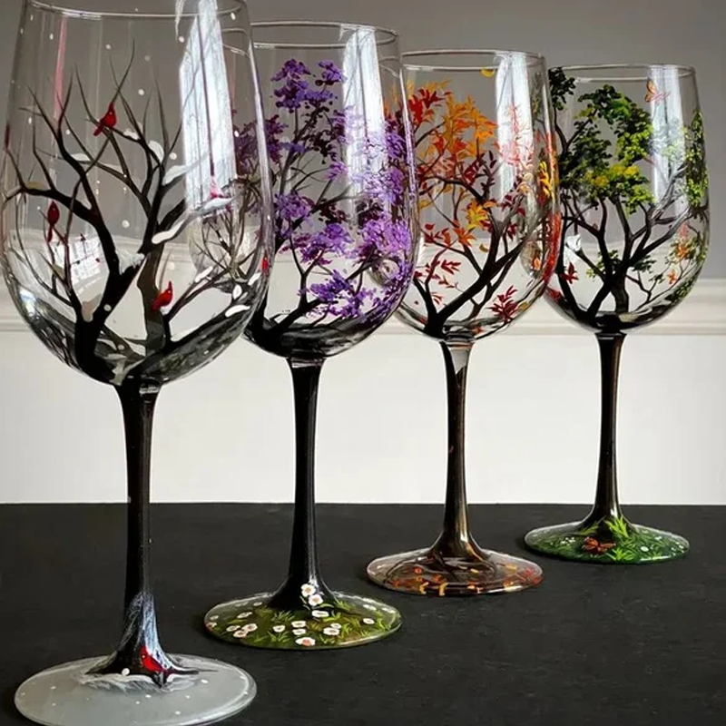 Stornfield | Four Seasons Tree Wine Glasses - Hand-painted