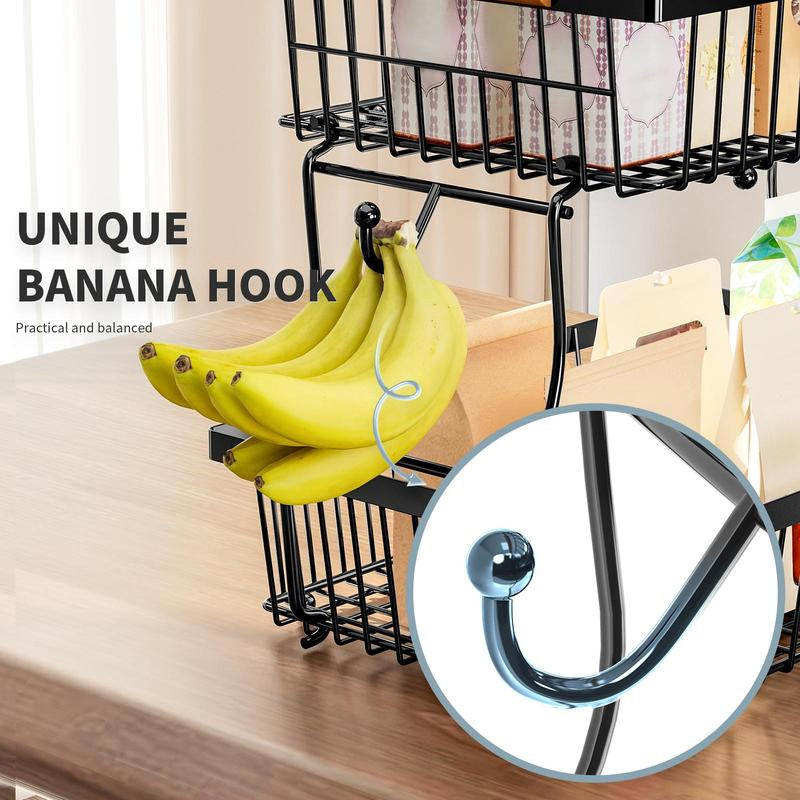 Stornfield | 2-Tier Metal Fruit & Vegetable Storage Rack with Hooks