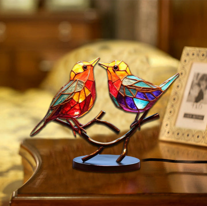 Stornfield | Stained Glass Birds on Branch Desktop Ornaments