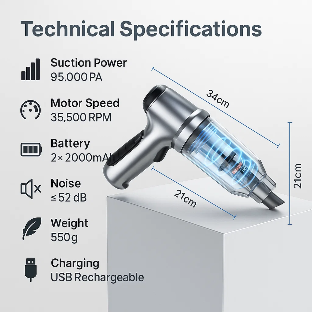 Stornfield | Car Vacuum Cleaner - Powerful and Compact Car Vac for Quick Cleaning
