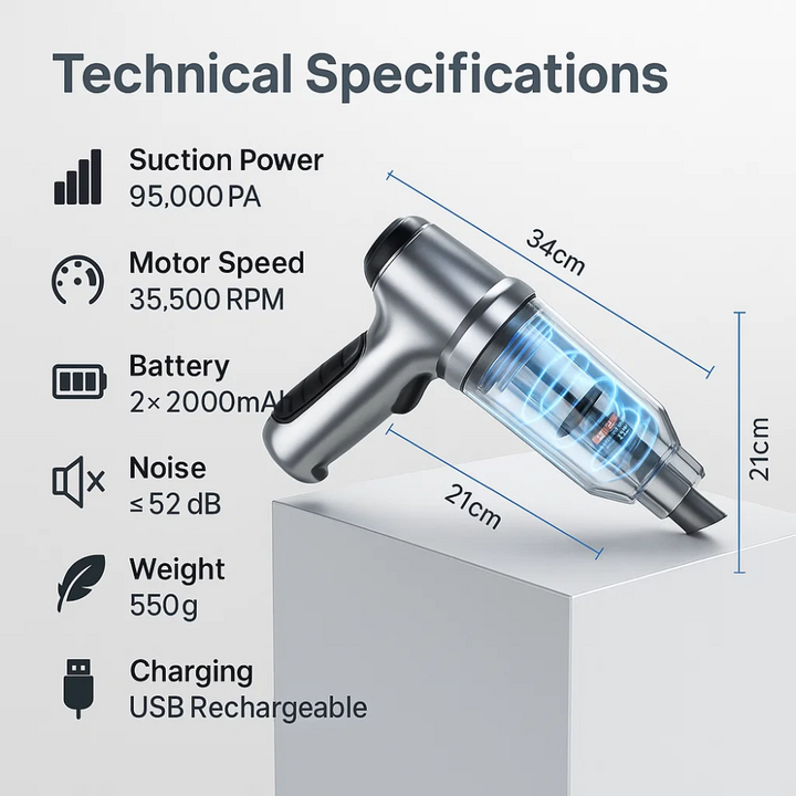 Stornfield | Car Vacuum Cleaner - Powerful and Compact Car Vac for Quick Cleaning