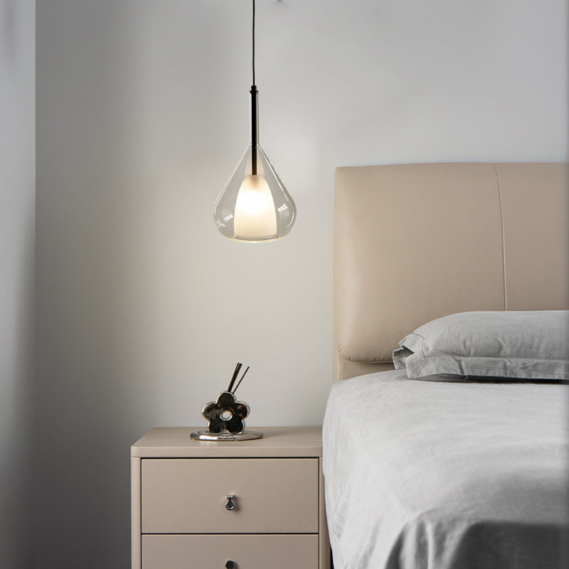 Industrial pendant light with double glass and raindrop design - Small hanging lamp for dining room and kitchen, modern minimalist design | Stornfield