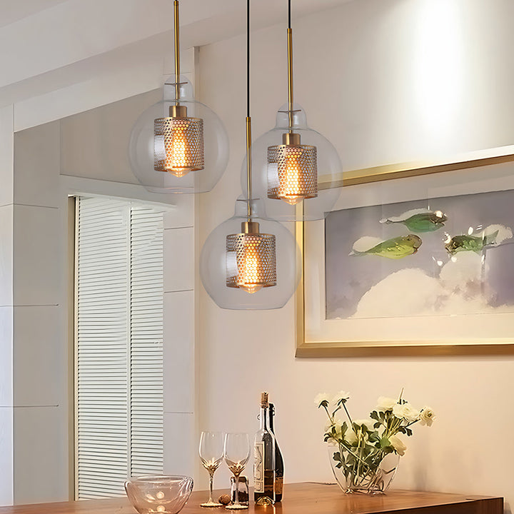 Vintage industrial pendant lamp with round glass and gold – LED pendant light for dining room and living room | Stornfield