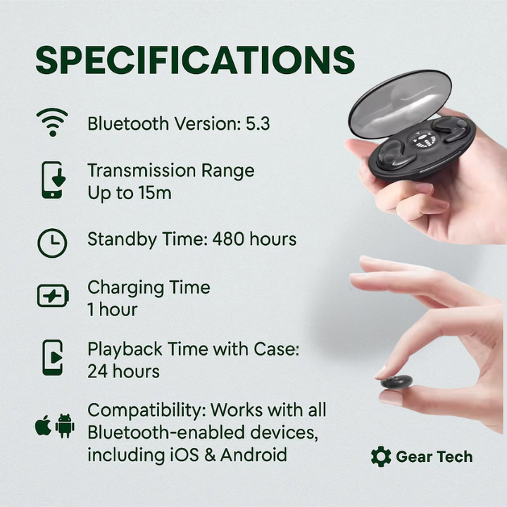 Stornfield | Invisible Wireless Sleep Headphones | IPX5 Waterproof, Bluetooth 5.3 for Comfortable Sleep and Relaxation