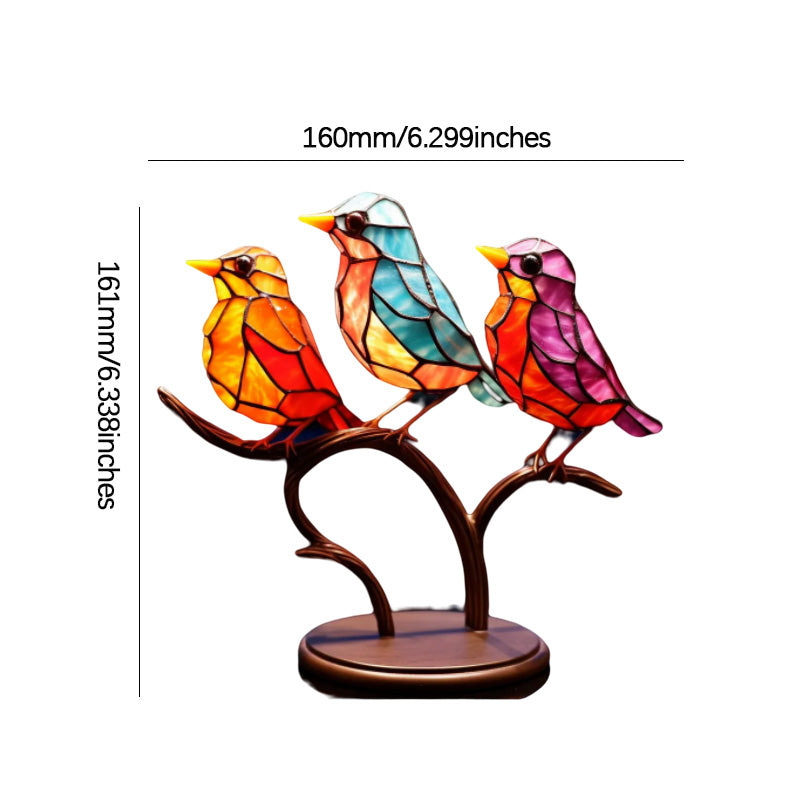 Stornfield | Stained Glass Birds on Branch Desktop Ornaments
