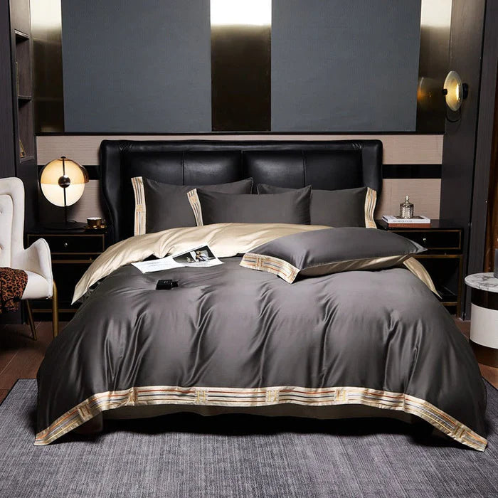 Satin Cotton Embroidered Bedding Set - Luxora | Stornfield