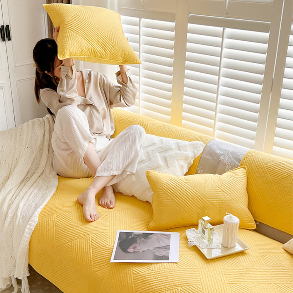 Minimalist All-Season Solid Cotton Geometric Couch Cover | Stornfield
