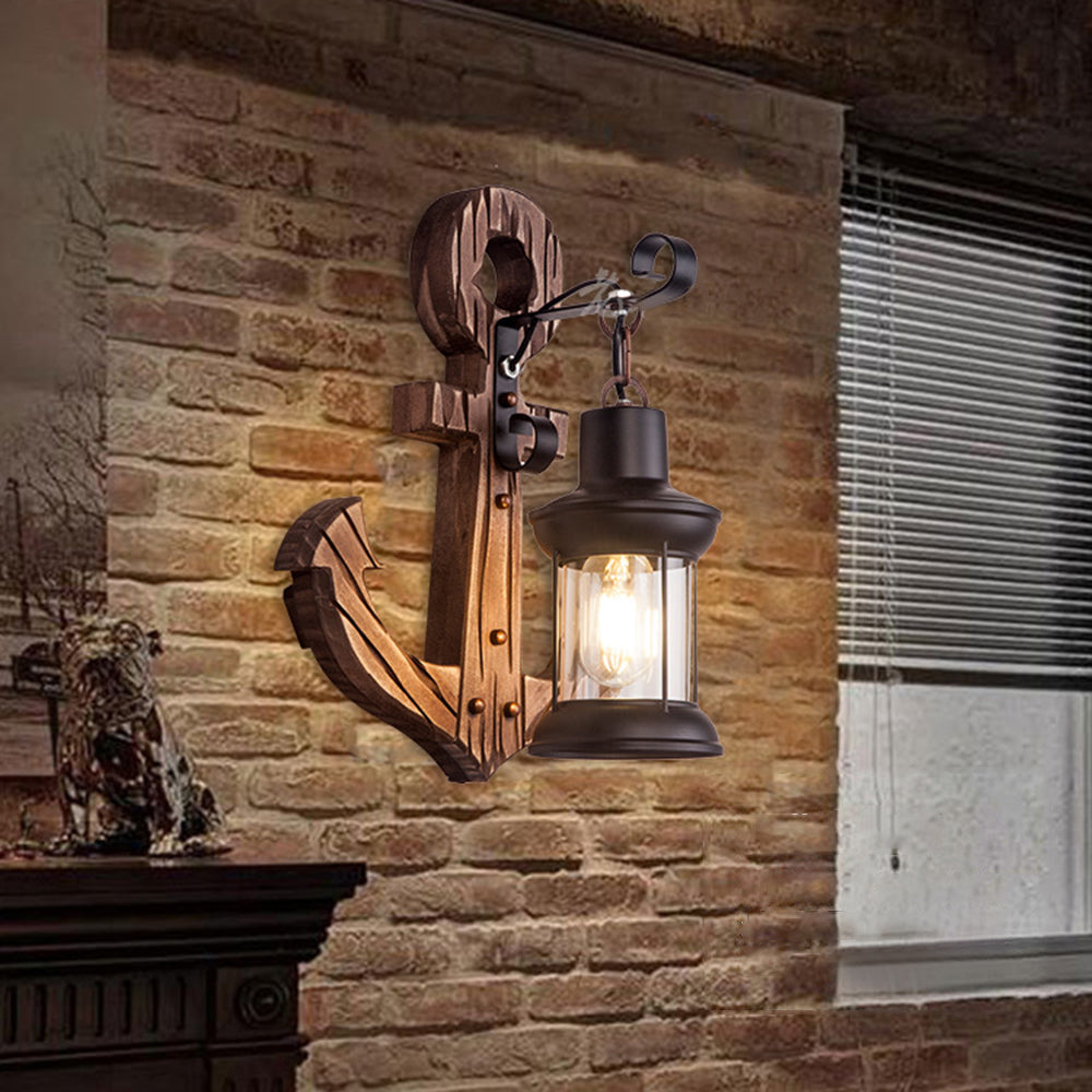 Stornfield | Vintage Anchor LED Wall Light - Industrial Metal and Wood for Dining Room/Living Room