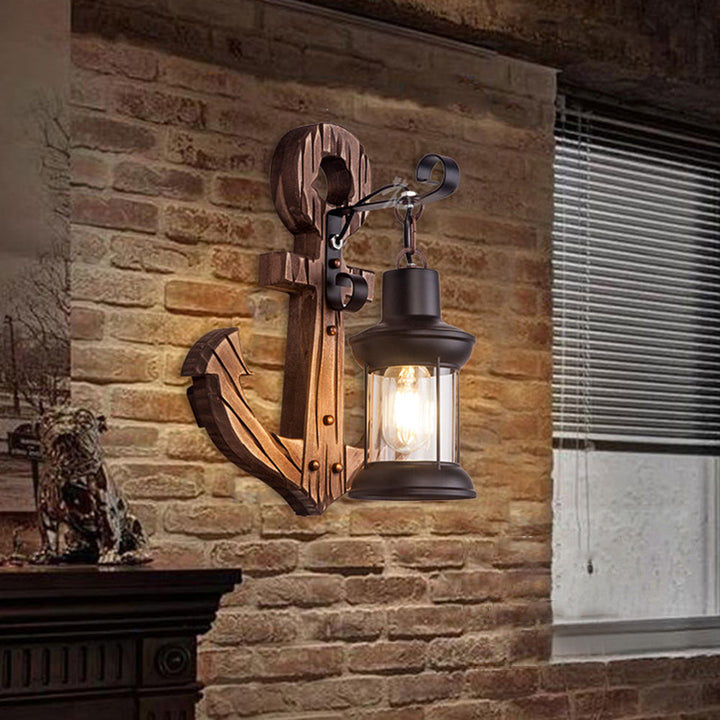 Stornfield | Vintage Anchor LED Wall Light - Industrial Metal and Wood for Dining Room/Living Room