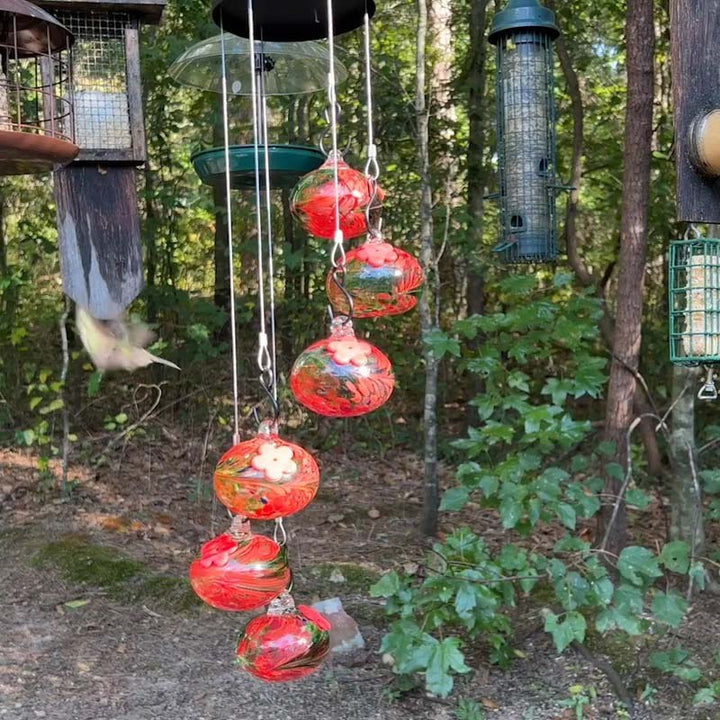 ChimeFeeder Hand Blown Glass Hummingbird Feeder with Stornfield Chime