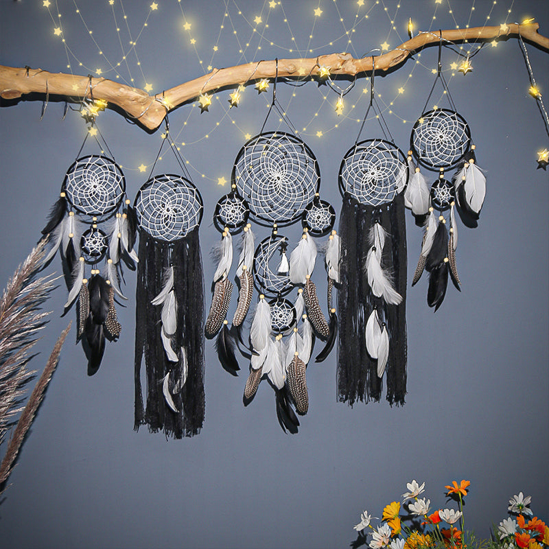 Stornfield | Moon and Stars Dream Catcher Hanging Above the Bed (5 pieces)
