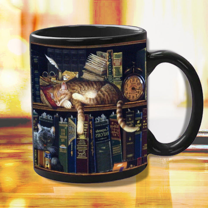 Stornfield | Bookshelf Ceramic Mug - Gift for Book & Cat Lovers